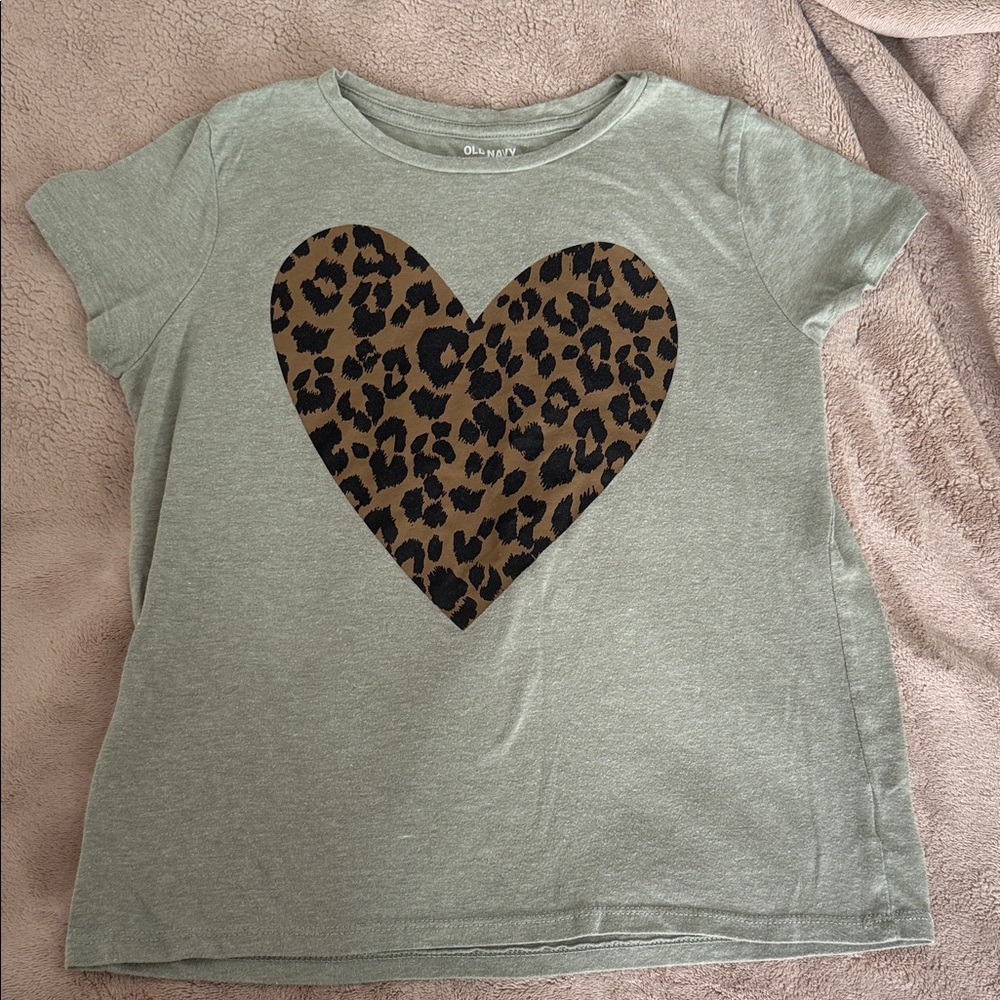 Old Navy Green Tee with Leopard Heart